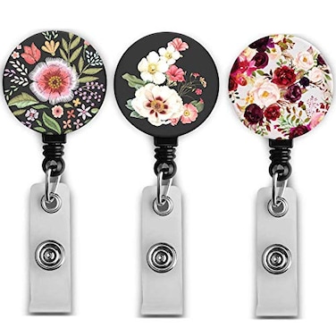 Bosketo Badge Reel Retractable Badge Holder Carabiner with Alligator Clip On ID Card Holders Amazing Floral 3pack