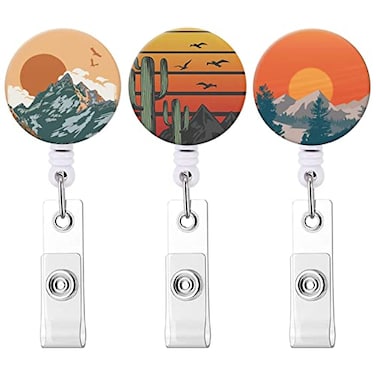 BILLTEFUL Badge Reel Retractable Nurse Badge Holder with Alligator Clip ID Name Card Badge Clip for Office Student Doctor Nurse 3pack Sunset