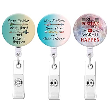 Anffilona Badge ReelsNurse Badge HolderRetractable Badge Reel with Clip ID Card Holders for Office Worker Doctor Nurse3 Pack Inspirational Quotes A