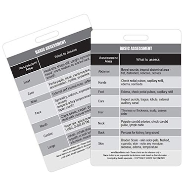 Nurse Nation Basic Patient Assessment Reference Vertical Badge Card Excellent Resource for Nurses Nursing Clinicals and RN Students Great Nursing School Supplies and Accessories