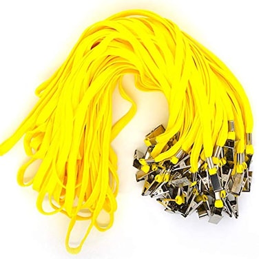 Bird Fiy 50 Pcs Lanyard Bulldog Clip 32inch Flat Braid Neck Lanyard for Id Cardsbadges Yellow