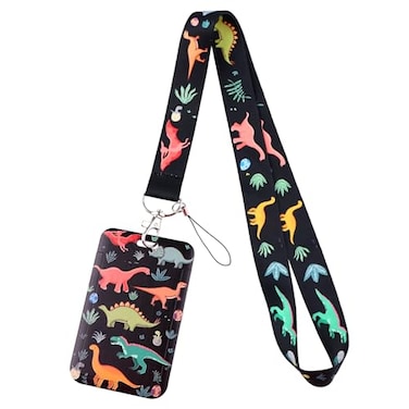 BKBKAAK Dinosaur Badge Holder with Lanyard Vertical Card Holder with Keychain Cute Animal Lanyard with Key for Boys Student School