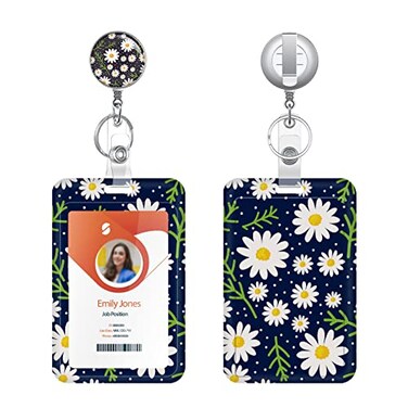Boutilon Retractable Badge Holder Badge ReelsLightweight Plastic Badge Reel with Card Holder Key Ring Belt Clip for NurseVolunteerTeacherStudentTLittle Daisy