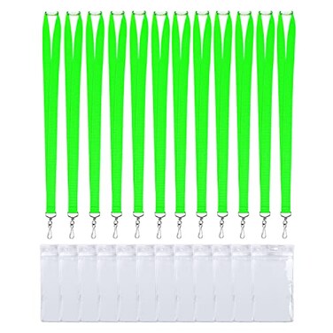 CANWELUX 12 Pack Bright Neon Green Breakaway Lanyard with Thick ID Holder for Schools Office Cruise Neon Green12 Pack