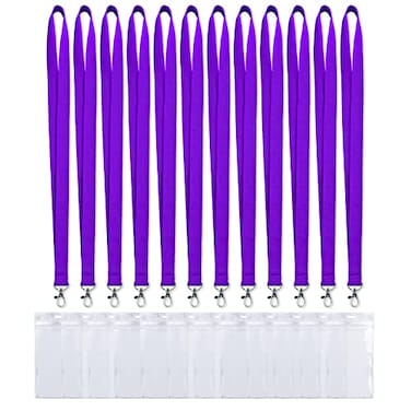 CANWELUX 12 Pack Bright Neon Purple Lanyard with AntiLost ID Holders Cruise Fluorescent Lanyard for Waterproof ID Badges Holder Lanyards for Cruise Ship CardsPurple12Pack
