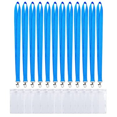 CANWELUX 12 Pack Bright Neon Sky Blue Lanyard for ID Badges Lanyard with AntiLost ID Holders for Cruise Sky Blue12Pack