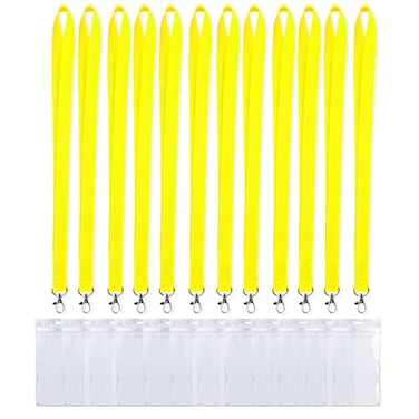 CANWELUX 12 Pack Bright Neon Yellow Lanyard for ID Badges Lanyard with AntiLost ID Holders for Cruise Ship CardNeon Yellow12Pack