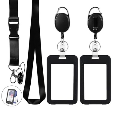 happyhbt Clear Double Sided Visualization Window Vertical Plastic ID Name Card HoldersRetractable Badge Reels and Lanyardfor Key Card Conference Licenses Passes Nurses Coach Employees School and Offic