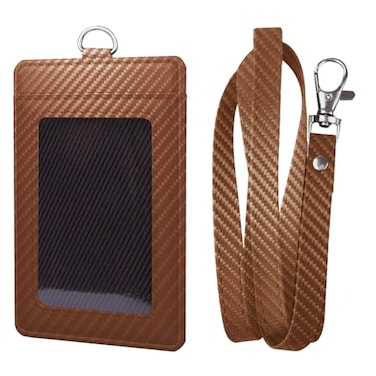 Coaott Carbon Fiber Work ID Card Holder with Lanyard is a Stylish and Durable Card Holder with Dual Card Capacity Clear Display Window and Privacy Back Pocket Color A
