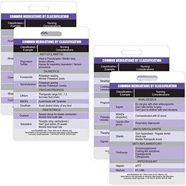 Nurse Nation Common Medications By Classification Reference Vertical Badge Cards Excellent Resource for Nurses Nursing Clinicals and RN Students Great Nursing School Supplies and Accessories