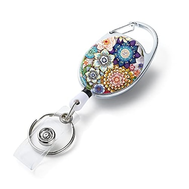 TJIHACNGE Datura Flowers Badge Reels Retractable Double Sided Color Print Pattern Holders with Keychain Clip and Key Ring Durable Nylon Rope