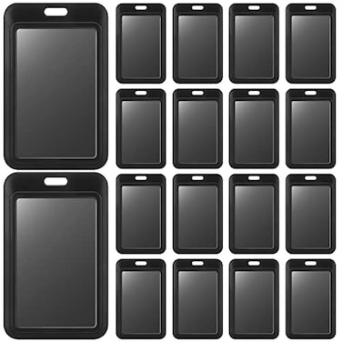 Eaasty Hard Plastic ID Badge Holder Vertical Slide Open Card Case Black Name Tag Holders Badge Sleeve ID Case Protector with Clear Window for Nurses Office Credit Cards20 Pcs