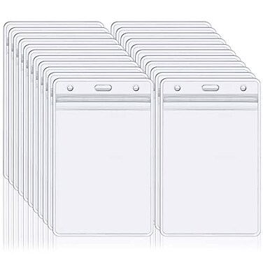 EcoEarth ID Badge Holder with Soft Edge Premium Tier Sealable 3x4 Inch 100 Pack Waterproof Vertical Card Protector Plastic Name Tag Holder Bulk