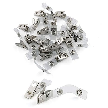E-outstanding Eoutstanding Metal Badge Clips 20PCS Double Hole Metal Badge Clips and Clear PVC Straps for Badge Holder ID Cards