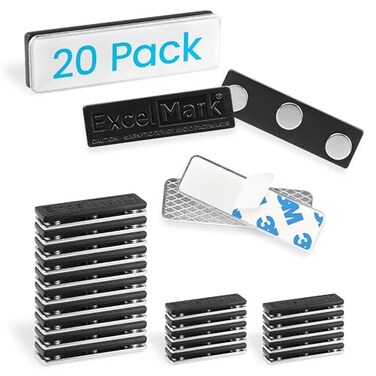 ExcelMark 20 Magnetic Name Badge Holders with 3 Premium Strength Neodymium Magnets