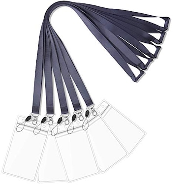 Foshine Lanyard with ID Badge Holder Black Breakaway Lanyards for ID Badges Keys Women Men Cruise Neck Office Waterproof 5 Pack