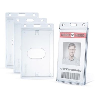 Bestom Frosted Clear SideLoading Badge Holder with Thumb Notch RFID Friendly Rigid ID Case for Car Key Access Cards Photo IDs ScratchResistant Vertical Protector for Lanyard Reel3 Pack