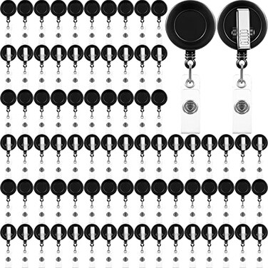 Fulmoon 100 Pcs Translucent Retractable Badge Reels Round ID Badge Holders Nursing Name Reels with Swivel Alligator Clip and Vinyl Card Strap for Nurses Volunteer Students TeachersBlack