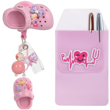 foci cozi Funny Nurse Retractable Badge Holder Reel CuteWork Id Card Name Badge Holder Retractable ClipPink