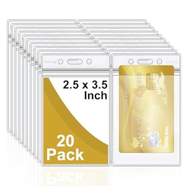 Fushing 20Pcs Extra Thick ID Badge Holders Exclusive DoubleDeck Clear Plastic Vertical Name Tag Badge ID Card Holders Single Layer Thickness 04mm Thicker 60 Than Standard 025mm
