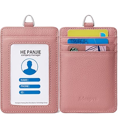 Adenpvn Genuine Leather id Badge Holder with LanyardSoftID Card HolderUp to 20 Colors and Grains to Choosefrommultiple Card SlotsVertical Work Name Badge case Pink