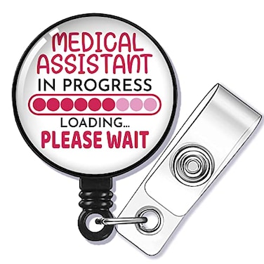 GEYGIE Medical Assistant in Progress Please Wait Badge Reel Retractable with Alligator Clip Funny ID Badge Holder Gift for RN LPN Nursing Doctor Teacher Student Medical Worker