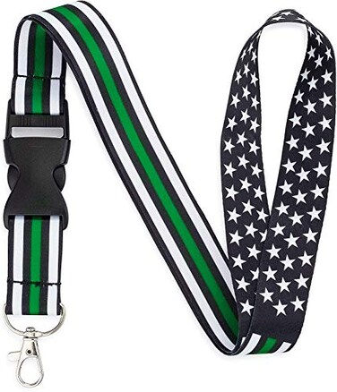 Great 1 Thin Green Line American Flag Office Lanyard Badge and ID Holder
