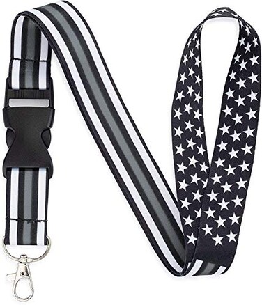 Great 1 Thin GreyGray Line American Flag Office Lanyard Badge and ID Holder