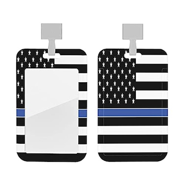 Groamaup Thin Blue Line USA American Flag Badge Holder Id Card Case Wallet with Soft Lanyard for School Office Conference