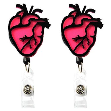 Makecases Heart Nurse Badge Reels Retractable Medical Doctor ID Badge Holder Belt Clip 2 Pack