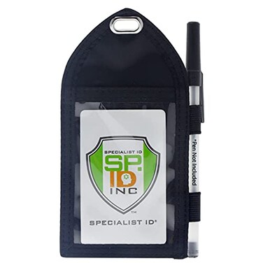 Specialist ID Heavy Duty Badge Wallet with Pen Loop Holder Double Pocket Key Card Holder Clear Front Display Window Secure Back Pouch for Cards Money Flash Drive and More by Black