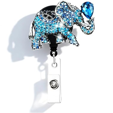Heyah Blue Bling Elephant Badge Reel Retractable Badge Holder with Belt Clip IDName Badge Clip for Women Nurse