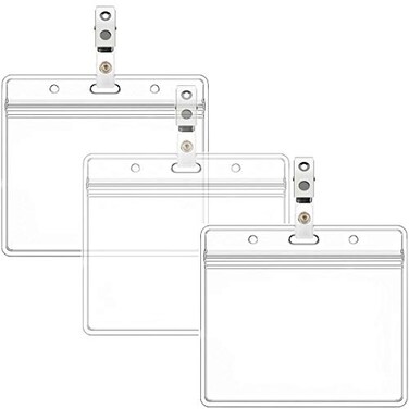 Leader Jin Horizontal Name Tag Holders and Metal Badge Clips with Vinyl Strap Waterproof PVC ID Card Holder Horizontal 236x374 50pack