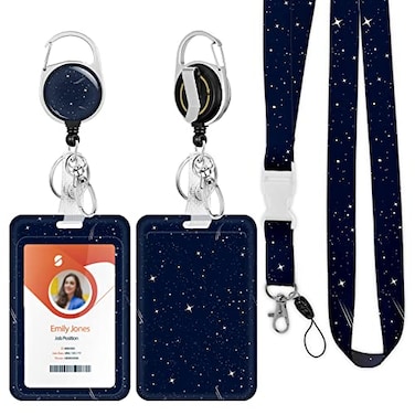 Boutilon ID Badge Holder with LanyardRetractable ID Badge Card Holders Detachable Neck Lanyard Strap with Badge Reel and Vertical ID Holder for Nurse Students Teachers Office StaffMeteor