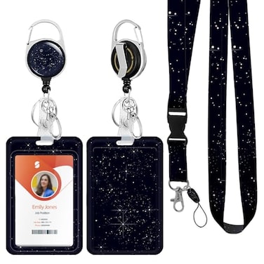 Boutilon ID Badge Holder with LanyardRetractable ID Badge Card Holders Detachable Neck Lanyard Strap with Badge Reel and Vertical ID Holder for Nurse Students Teachers Office StaffStarry Sky