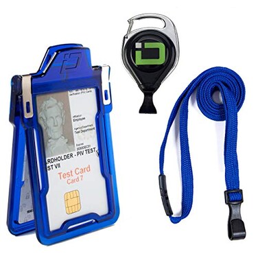 ID Stronghold Secure Badgeholder Classic 1 Card ID Badge Holder with Lanyard and Retractable Reel RFID Blocking Badge Holder Made in The USA 1 BlueBlue
