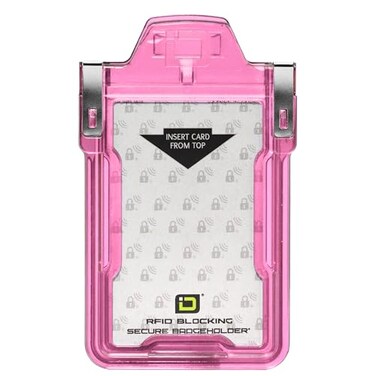 ID Stronghold Identity Stronghold Secure RFID Badge Holder for 1 Card Heavy Duty Hard Plastic ID Badge Holder USA Molded and Assembled FIPS 201 Approved RFID Blocking Security Pink