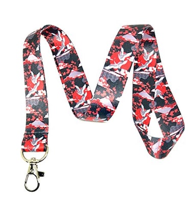 LanyardLanyard Japanese Art Lanyard Keychain ID Badge Holder Red Black Scenic Crane Cherry Blossom Seigaiha Wave Pattern Neck Strap for Work Office Women Men