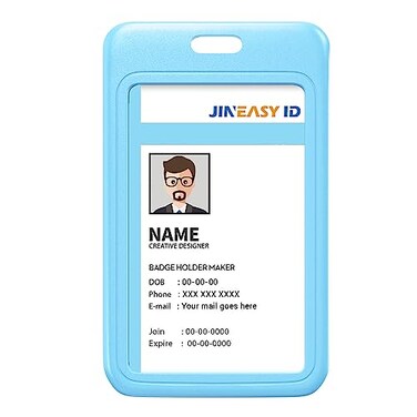 JINEASY ID 2 Pack Light Blue Hard Plastic Name Badge Holder Vertical ID Card Case