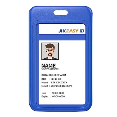 JINEASY ID 2 Pack Royal Blue Hard Plastic ID Badge Holder Vertical ID Holder for Lanyard