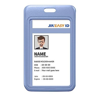 JINEASY ID 2 Pack Sky Blue Hard Plastic ID Badge Holder Vertical Badge ID Case