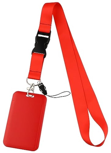 moxunmo Lanyard ID Holder Red Lanyard for Keys ID Badges Keychain Vertical Name Badge Holder with Clip