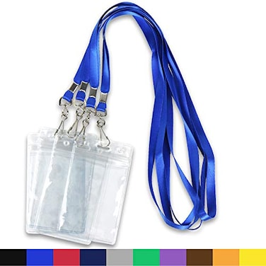 Ollain Lanyards with ID Badge Holder Name Tags Card Labels Lanyard String Keys Custom Necklace J Hooks Clip 50Pack Clear Plastic Vertical Waterproof ID Badge Nametags annd 50 Pack Lanyards
