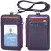 Leamekor ID Badge Holder with Neck Lanyard PU Leather ID Badge Wallet Case with 1 ID Window 4 Card Slots 1 Side Zipper Pocket