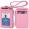 Leamekor ID Badge Holder with Neck Lanyard PU Leather ID Badge Wallet Case with 1 ID Window 4 Card Slots 1 Side Zipper Pocket Pink