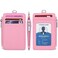 Leamekor ID Badge Holder with Neck Lanyard PU Leather ID Badge Wallet Case with 1 ID Window 4 Card Slots 1 Side Zipper Pocket Pink