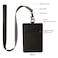 TOOLIN Leather ID Badge HolderSlim Minimalist Elastic Credit Card Holder Vertical Credit Card Holder for Men Women with Neck Lanyard BlackA
