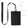 TOOLIN Leather ID Badge HolderSlim Minimalist Elastic Credit Card Holder Vertical Credit Card Holder for Men Women with Neck Lanyard BlackA