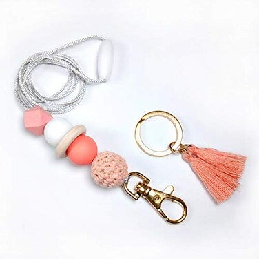 LFaize Beaded lanyardid badge lanyardteacher lanyardsilicon lanyard Peach
