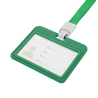 MECCANIXITY ID Badge Holder 4x31 Inch Horizontal Name Tag ABS Double Sided Clear Window with Detachable Neck Lanyard Green